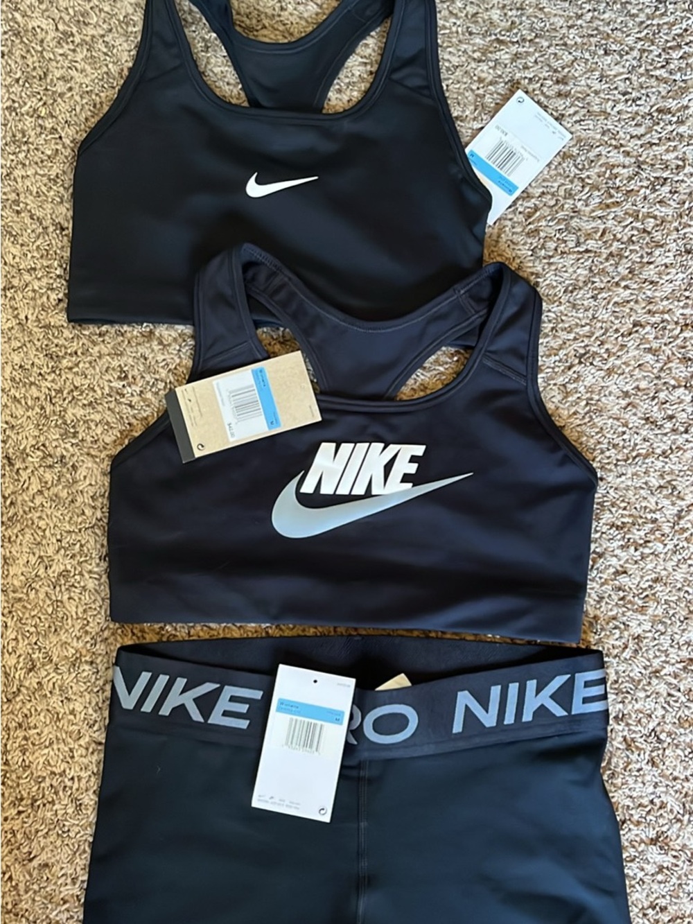 Nike Black Racerback Sports Bra Trio with White Swoosh